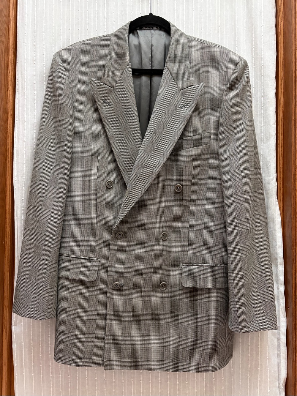 Valentino Uomo Italy Virgin Wool Glen Plaid Double-Breasted Blazer 40L